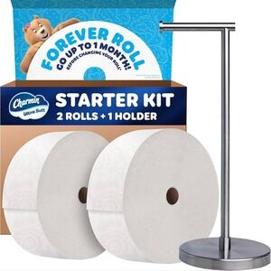 Charmin‎ Ultra Soft Forever Roll Starter Kit 2 Rolls + Holder Stainless Stand